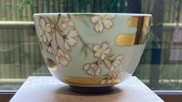 抹茶茶碗　青磁桜